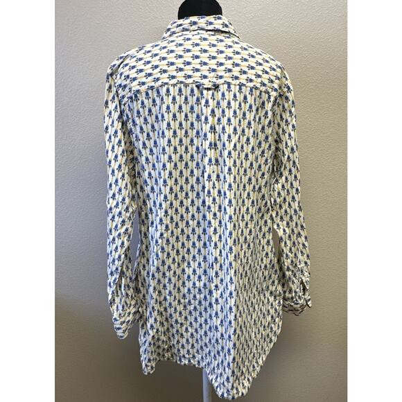 Duluth Trading XL Hemp Cotton Blend Artisan Floral Ikat Button Up Tunic Blouse - Picture 4 of 14